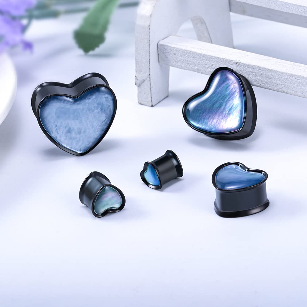 2PCS 8mm-25mm Pearl Shell Ear Gauges Saddle Tunnels 316L Stainless Steel Teardrop Heart Shape Double Flared Plugs Expander Stretcher Piercing