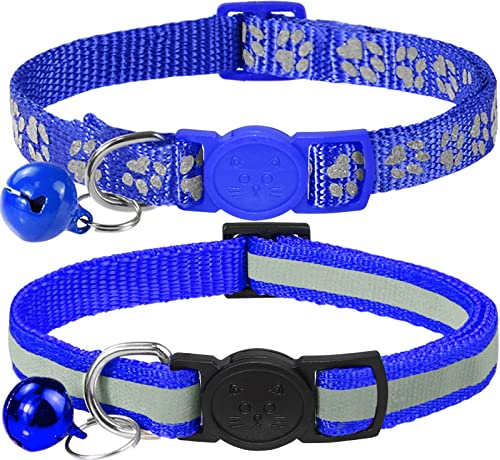 Taglory Reflective Cat Collars Breakaway with Bell, 2-Pack Girl Boy Pet Kitten Collar Adjustable 7.5-12.5 Inch, Green