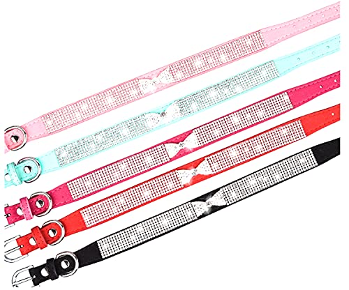 Rhinestone Dog Collar, Cute Dazzling Sparkling Soft Suede Leather Dog Cat Rhinestone Collar Crystal Diamond Pet Dog Puppy Collar (XS, Blue-1)