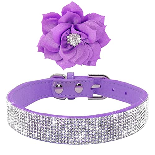 Rhinestone Dog Collar, Cute Dazzling Sparkling Soft Suede Leather Dog Cat Rhinestone Collar Crystal Diamond Pet Dog Puppy Collar (XS, Blue-1)