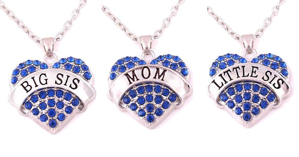 Charm.L Grace Crystal Heart Necklaces Set Mom Big Sis Middle Lil Sister