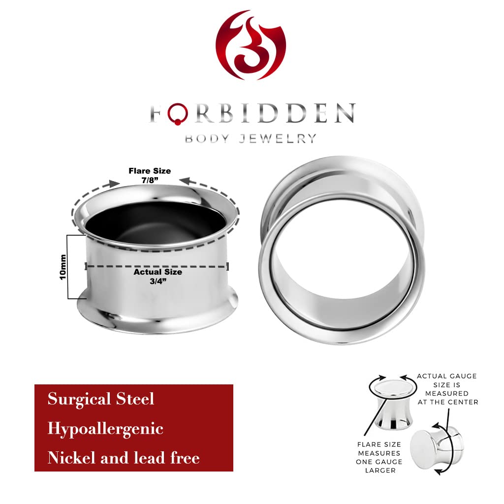 Forbidden Body Jewelry Ear Gauges, Ear Tunnels, Tunnels For Ears, 12G-2 Inch Surgical Steel Mirror Finish Double Flared Tunnel Plug Earrings (Sold in Pairs)