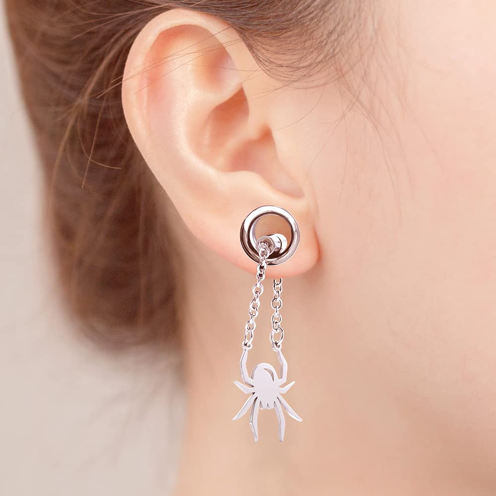 2PCS Stainless Steel Ear Gauges Tunnels Hollow Spider Bee Bat Chain Screw Fit For Men Women 6mm-25mm