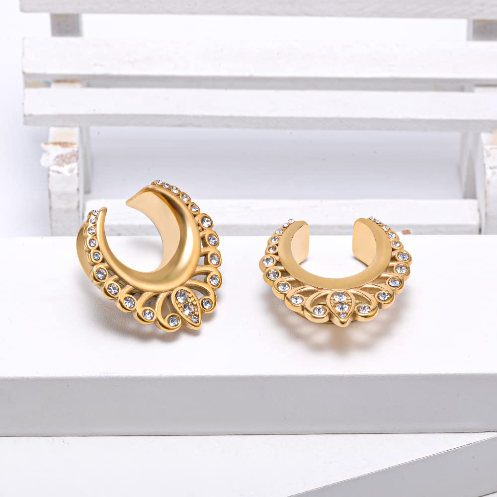 2PCS Moon Ear Gauges Ear Plugs and Tunnels Gauge for Ears Expander Piercing Gauge 10mm-25mm(00g-1")