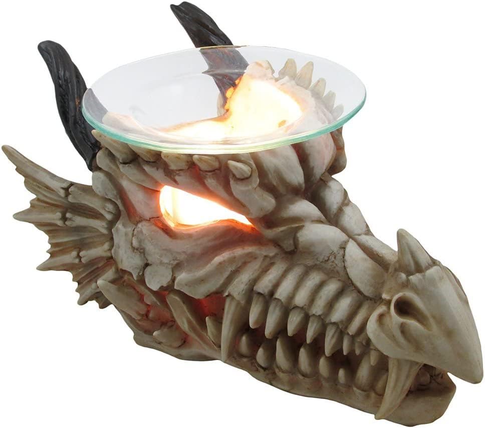 Decorative Snarling Magical Dragon Skull Electric Oil Diffuser or Tart Burner for Aromatherapy Essential Scented Oils in Mythical and Medieval Home Decor Lights Halloween Decorations & Gothic Gifts