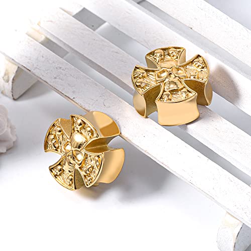 2PCS Stainless Steel 316L Punk Vintage Cross Skull Gauge For Ears Expander Stretcher Ear Tunnels Upgrade Saddle Plugs Double Flared Guage For Women Men 0g-1"