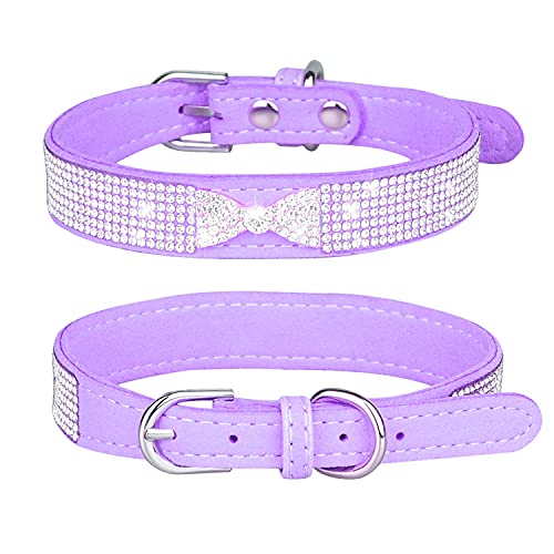 Rhinestone Dog Collar, Cute Dazzling Sparkling Soft Suede Leather Dog Cat Rhinestone Collar Crystal Diamond Pet Dog Puppy Collar (XS, Blue-1)