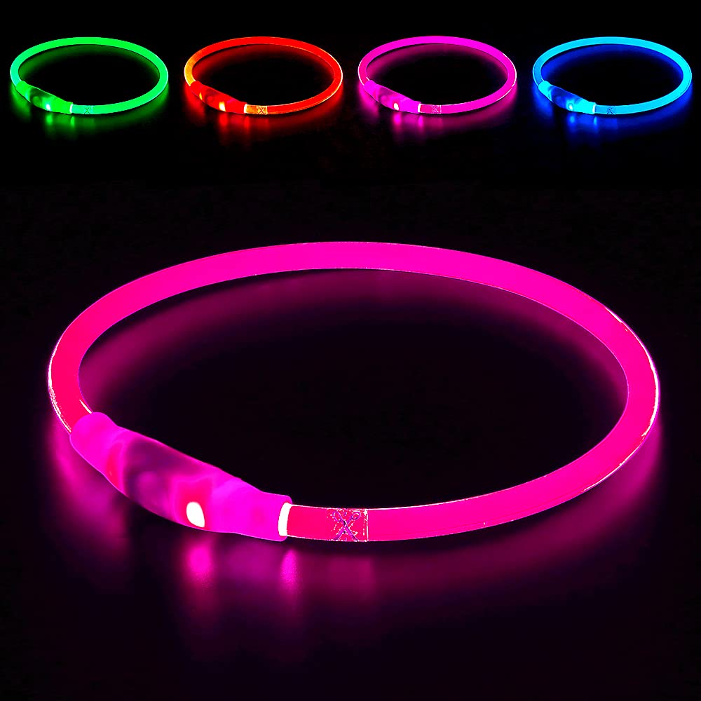 BSeen LED Pet Collar, USB Rechargeable, Glowing for Night Safety, Fashion Light up Collar for Small Medium Large Dogs (Pink)