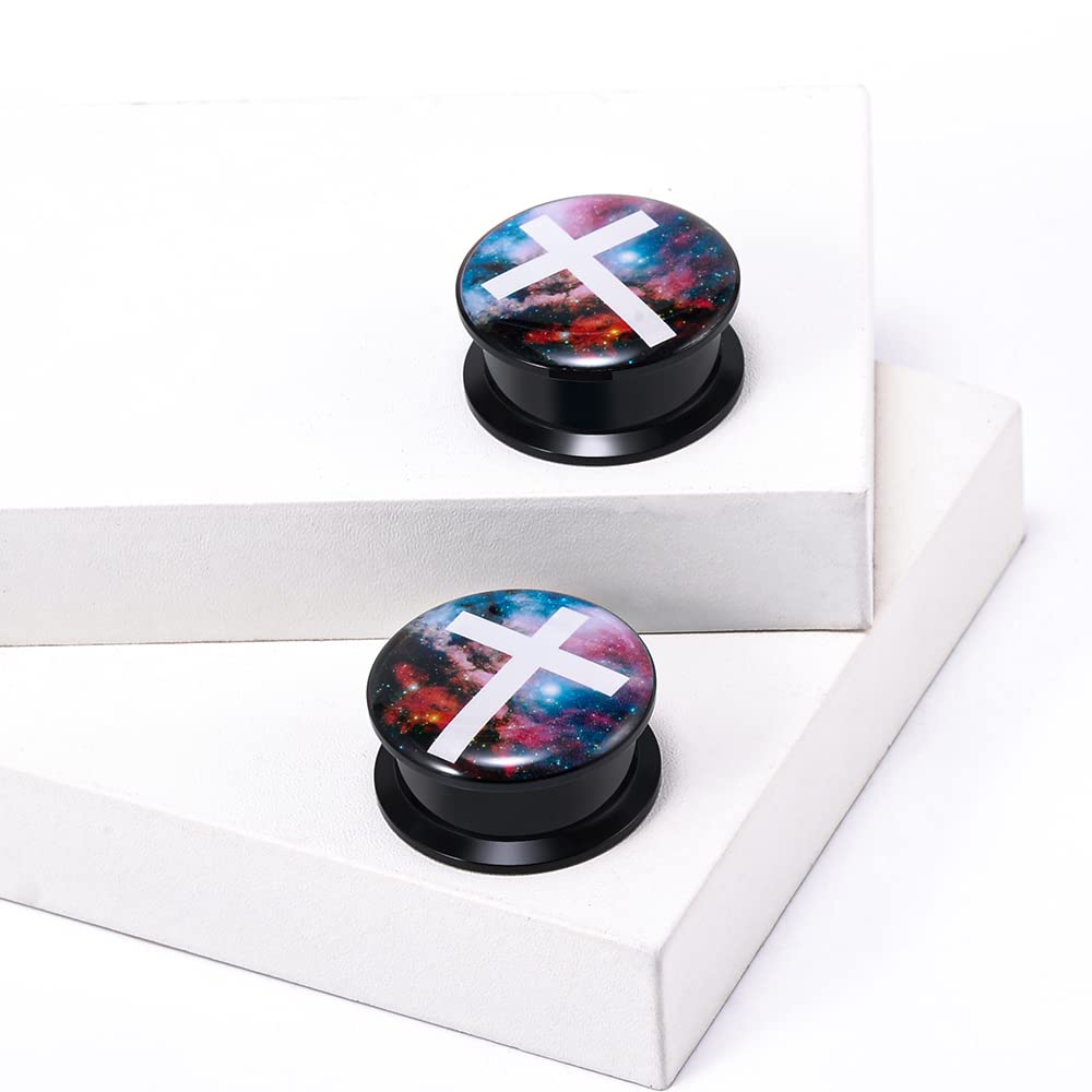 1 Pair Acrylic Solid Screw On Ear Plugs Tunnels Epoxy Allergy Free 2g - 1 Inch Stretcher Japanese Wave Pattern Vector Art Color Drawing For Women For Men Body Piercing Jewelry