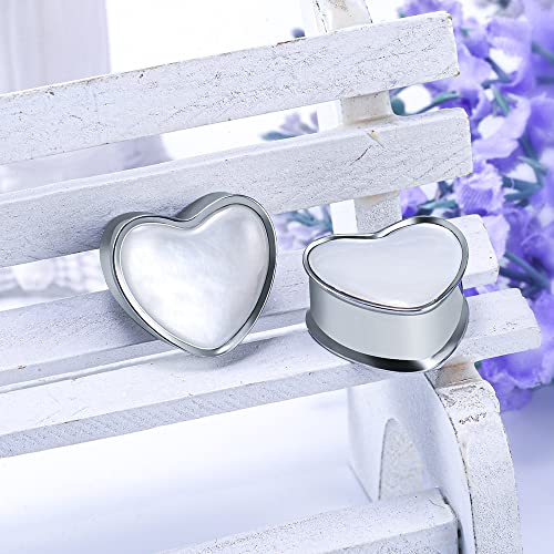 2PCS 8mm-25mm Pearl Shell Ear Gauges Saddle Tunnels 316L Stainless Steel Teardrop Heart Shape Double Flared Plugs Expander Stretcher Piercing