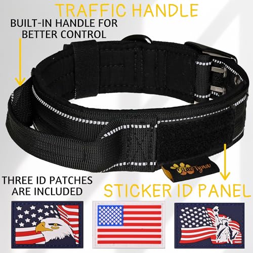 ADITYNA - Heavy Duty Dog Collar with Handle - Thick Dog Collar for Large Dogs - Wide, Reflective, Tactical, Soft Neoprene Padded - Perfect Dog Collar for Training and Walking
