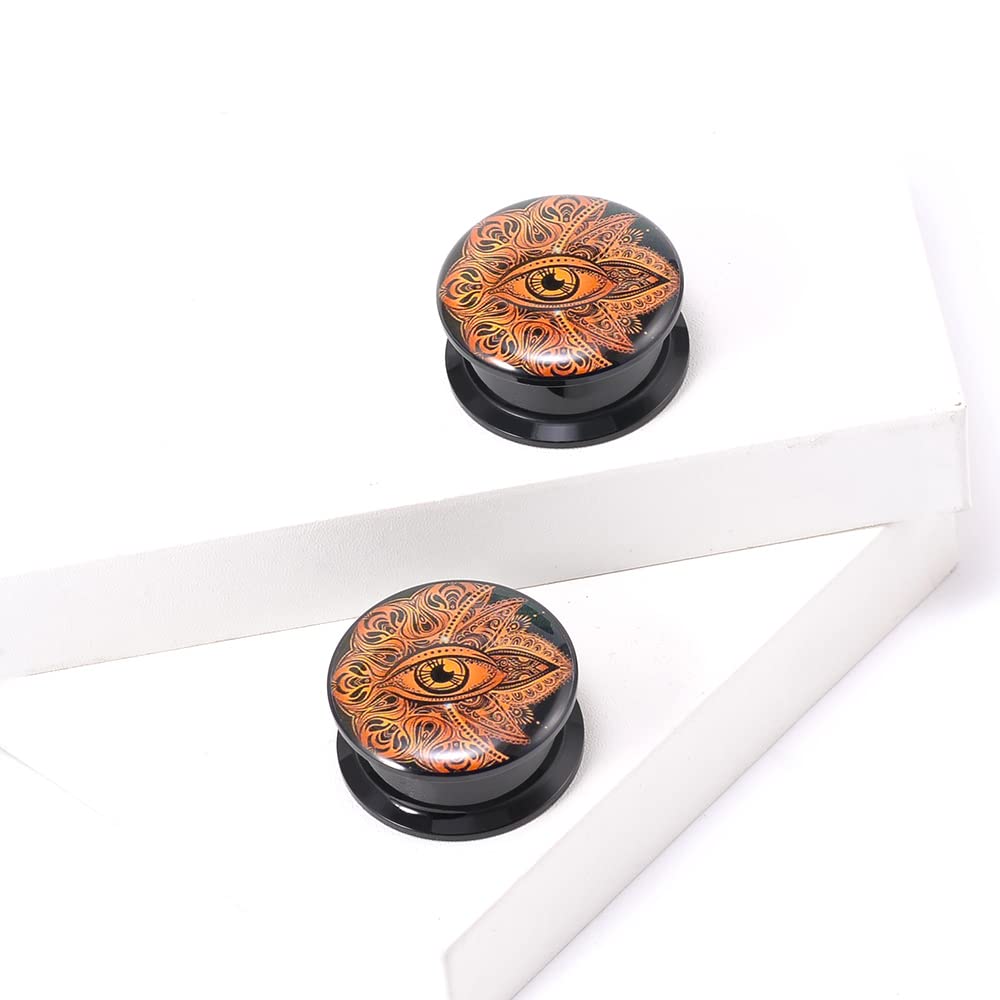 1 Pair Acrylic Solid Screw On Ear Plugs Tunnels Epoxy The Eye of Geometirc Flower Allergy Free 2g - 1 Inch Stretcher Art Color Drawing For Women For Men Body Piercing Jewelry