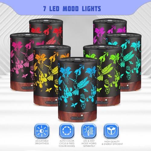 Metal Essential Oils Diffuser 150ML Aromatherapy Diffuser Cool Mist Humidifier with 7 Colors Lights Waterless Auto Off Air Diffusers as Gifts for Moms Women Girls (Bigfoot)