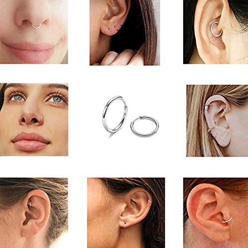 316L Surgical Stainless Steel Huggie Hoop Earrings 6mm 8mm 10mm 11mm 12mm 14mm Hypoallergenic Earrings Hoop Cartilage Helix Lobes Hinged Sleeper Earrings For Men Women Girls