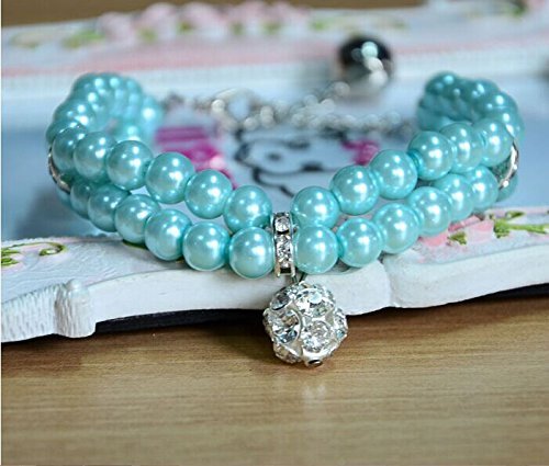 Luxury 2 Row Pearls Rhinestones Pet Cat Dog Necklace Collar Jewelry with Bling Crystal Ball Charm Pendant for Pets Cats Small Dogs Female Puppy Chihuahua Yorkie Girls Costume Outfits