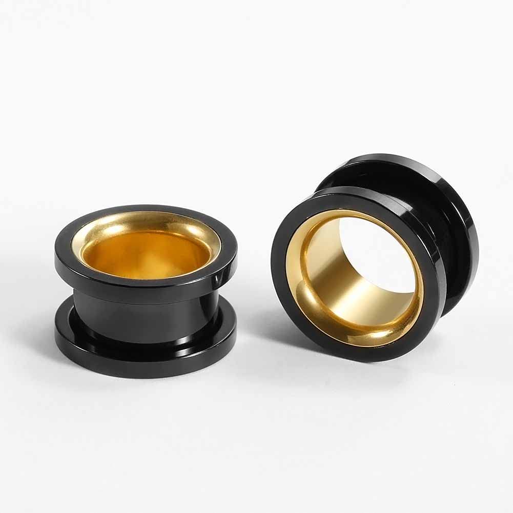 2PCS Stainless Steel Screw Ear Gauges Tunnels Hollow Double Flare Black Gold For Man For Woman Body Piercing Jewelry 6mm-30mm Stretcher