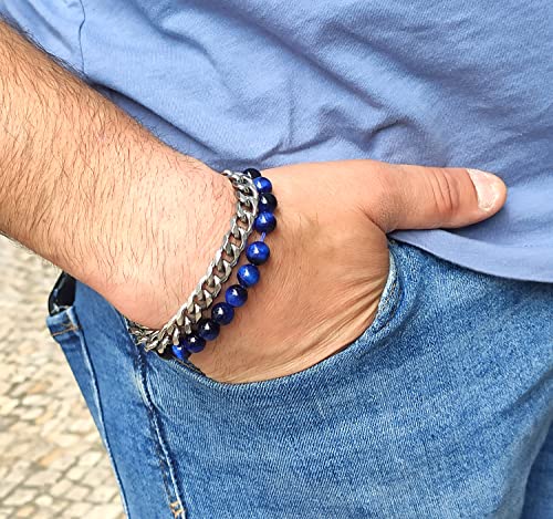 Black Obsidian Hematite Triple Protection Bracelet 10MM beads Set, Blue Tiger Eye Beads Bracelets, Lava Stone bracelets for Men Women