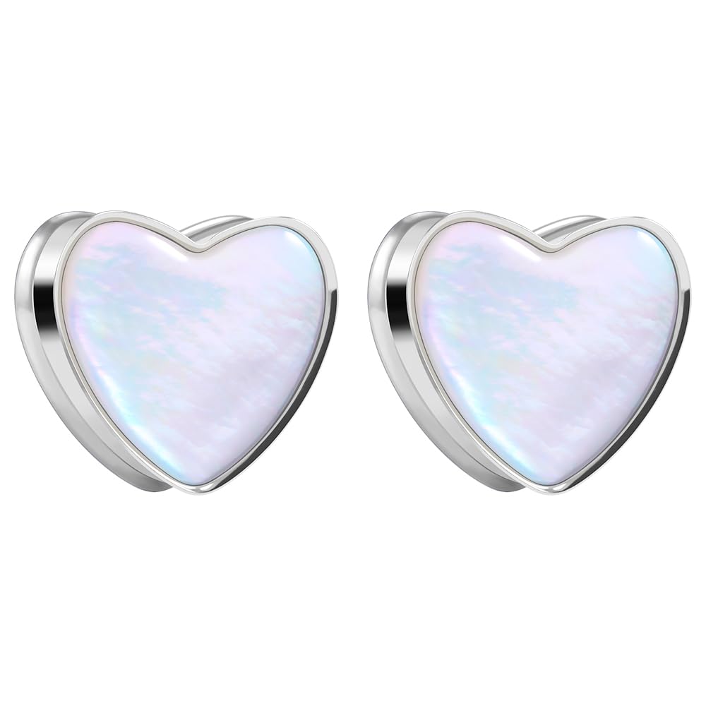 2PCS 8mm-25mm Pearl Shell Ear Gauges Saddle Tunnels 316L Stainless Steel Teardrop Heart Shape Double Flared Plugs Expander Stretcher Piercing
