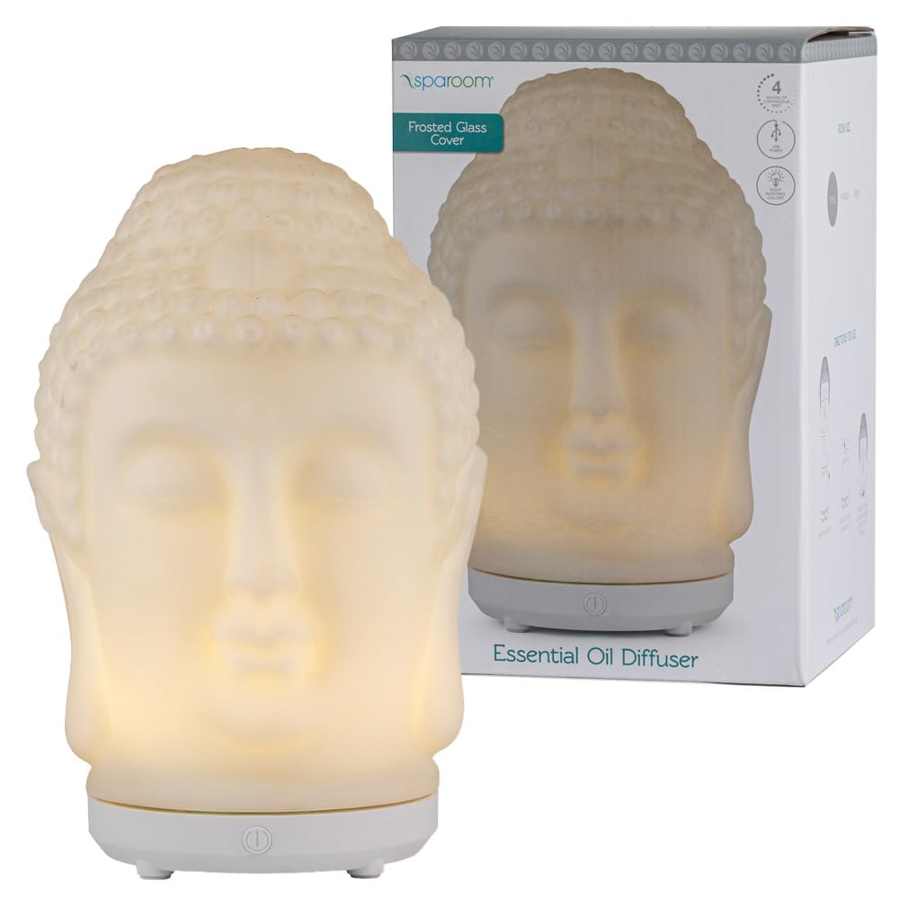 SpaRoom Glass Buddha Essential Oil Ultrasonic Aromatherapy Diffuser - 70 mL Water Tank - Automatic Shut Off