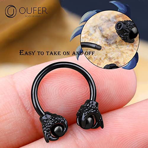 OUFER 316L Surgical Steel Circular Earrings Two White Opals Surrounded by Dragon Claws Cartilage Earing Ear Body Piercing Jewelry Helix Earrings Piercing…