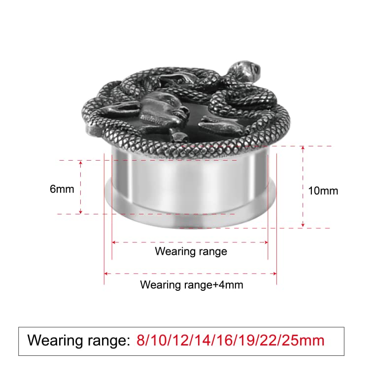 1 Pair Stainless Steel Ear Gauges Tunnels Ouroboros Snake Eat Tails Silver Vintage 2g-1 Inch Double Flare For Men For Women