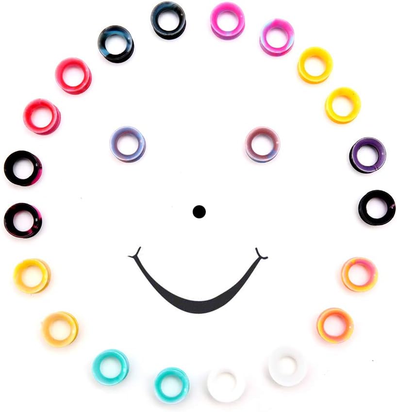 WBRWP 48/32/24/22/20/16/12pcs Ear Tunnels and Plugs - Double Flared Hollow Hard/Soft Silicone Ear Gauges - Ear Expander Stretcher Body Piercing Jewelry 8g-1"