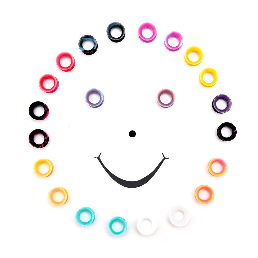 WBRWP 48/32/24/22/20/16/12pcs Ear Tunnels and Plugs - Double Flared Hollow Hard/Soft Silicone Ear Gauges - Ear Expander Stretcher Body Piercing Jewelry 8g-1"