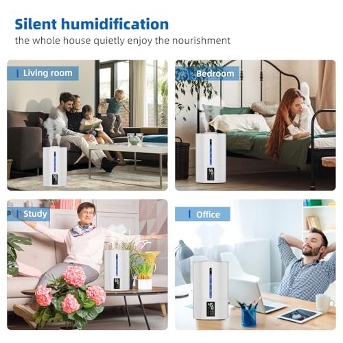 6L Humidifiers for Bedroom Large Room Home, Cool and Warm for Baby and Plants Mist Top Fill Desk Humidifiers Essential Oil Diffuser, Quiet with Adjustable Mist,360°Nozzle-Black