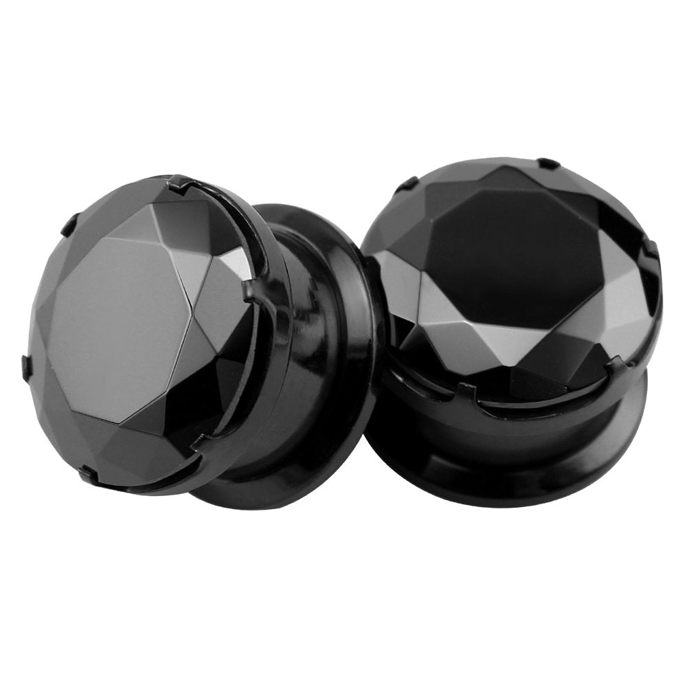 ZS Black CZ Stone Ear Gauges Stainless Steel Screw Plugs Tunnel Ear Expander Stretcher Piercing