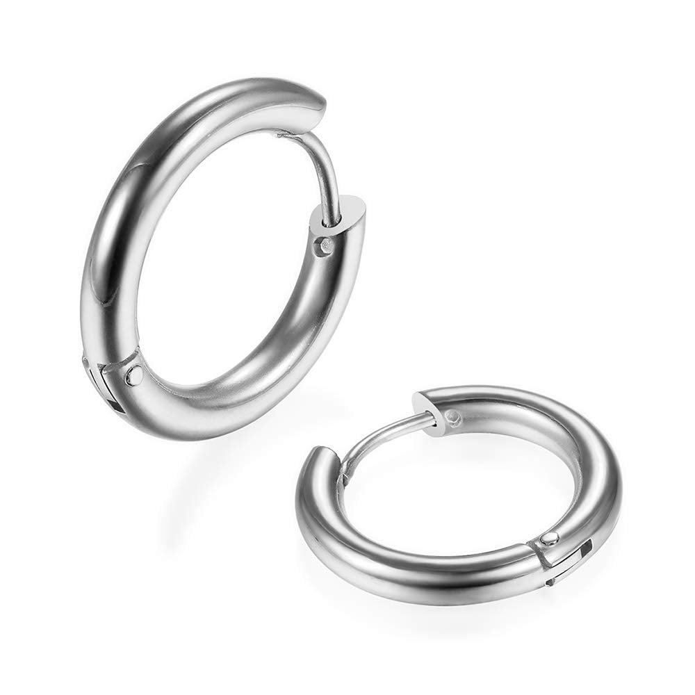 316L Surgical Stainless Steel Huggie Hoop Earrings 6mm 8mm 10mm 11mm 12mm 14mm Hypoallergenic Earrings Hoop Cartilage Helix Lobes Hinged Sleeper Earrings For Men Women Girls