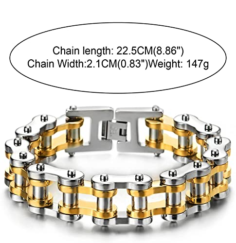 COOLSTEELANDBEYOND Heavy Sturdy Mens Motorcycle Chain Bike Chain Bracelet of Stainless Steel Silver Color Polished