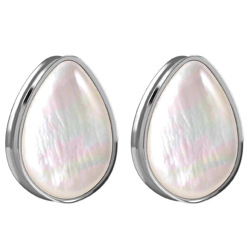 2PCS 8mm-25mm Pearl Shell Ear Gauges Saddle Tunnels 316L Stainless Steel Teardrop Heart Shape Double Flared Plugs Expander Stretcher Piercing