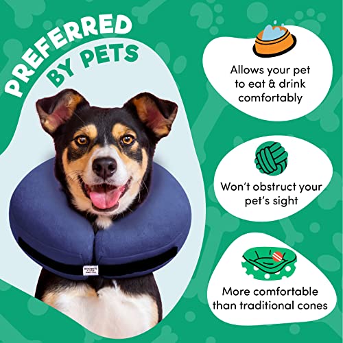 BENCMATE Protective Inflatable Collar for Dogs and Cats - Soft Pet Recovery Collar Does Not Block Vision E-Collar (X-Large, Blue)