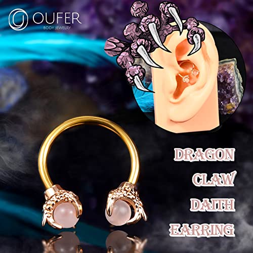 OUFER 316L Surgical Steel Circular Earrings Two White Opals Surrounded by Dragon Claws Cartilage Earing Ear Body Piercing Jewelry Helix Earrings Piercing…