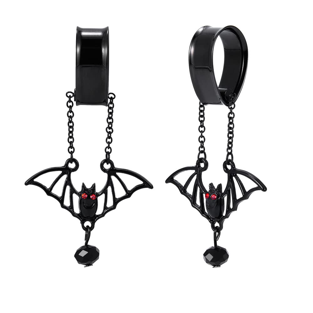 2PCS Stainless Steel Ear Gauges Tunnels Hollow Spider Bee Bat Chain Screw Fit For Men Women 6mm-25mm