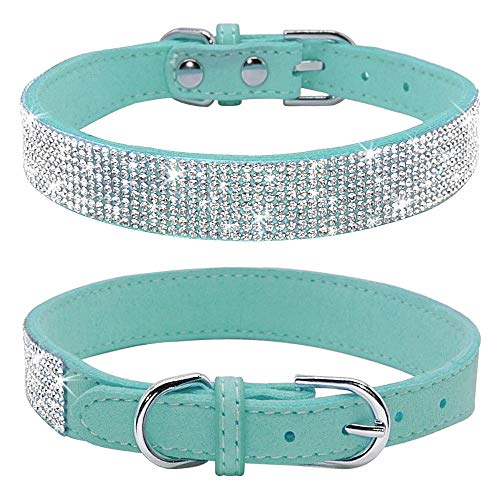 Rhinestone Dog Collar, Cute Dazzling Sparkling Soft Suede Leather Dog Cat Rhinestone Collar Crystal Diamond Pet Dog Puppy Collar (XS, Blue-1)