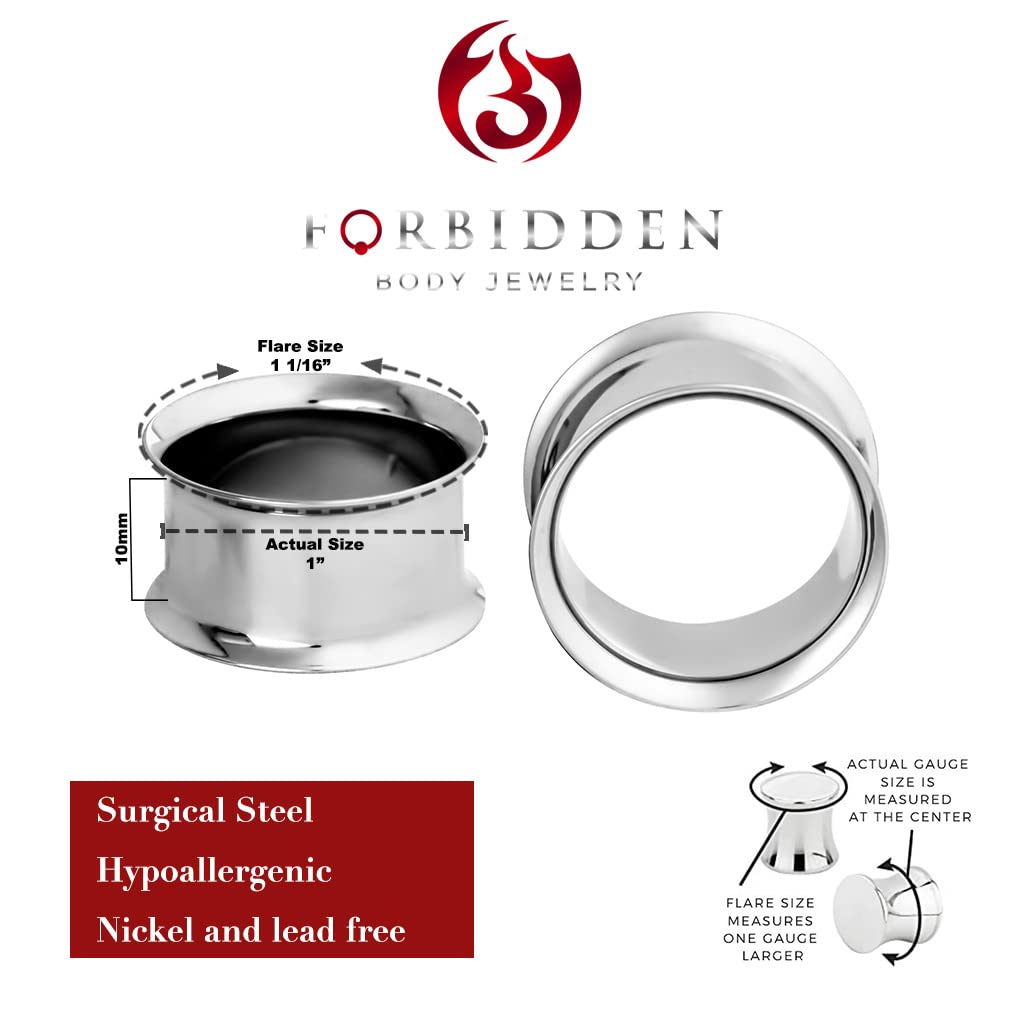 Forbidden Body Jewelry Ear Gauges, Ear Tunnels, Tunnels For Ears, 12G-2 Inch Surgical Steel Mirror Finish Double Flared Tunnel Plug Earrings (Sold in Pairs)