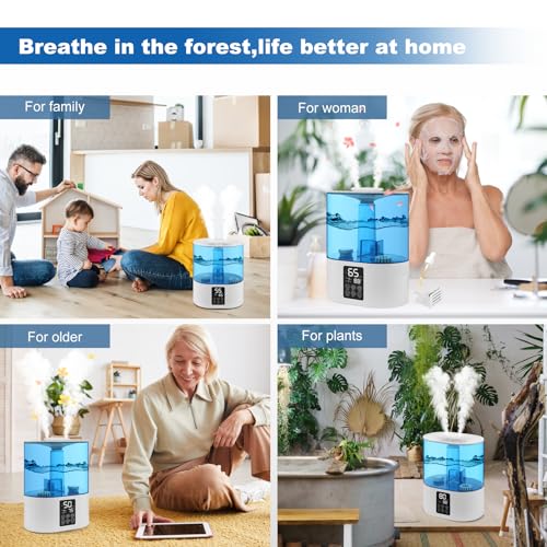 6L Humidifiers for Bedroom Large Room Home, Cool and Warm for Baby and Plants Mist Top Fill Desk Humidifiers Essential Oil Diffuser, Quiet with Adjustable Mist,360°Nozzle-Black