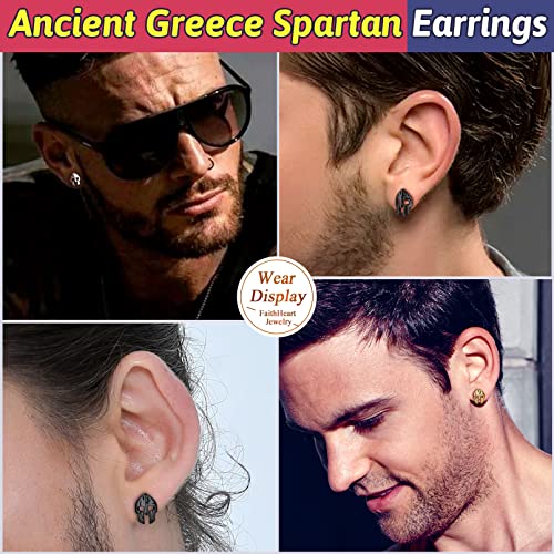 FaithHeart Spartan Helmet Stud Earrings for Men Women, Stainless Steel/18K Gold Plated Greece Jewelry with Delicate Gift Packaging