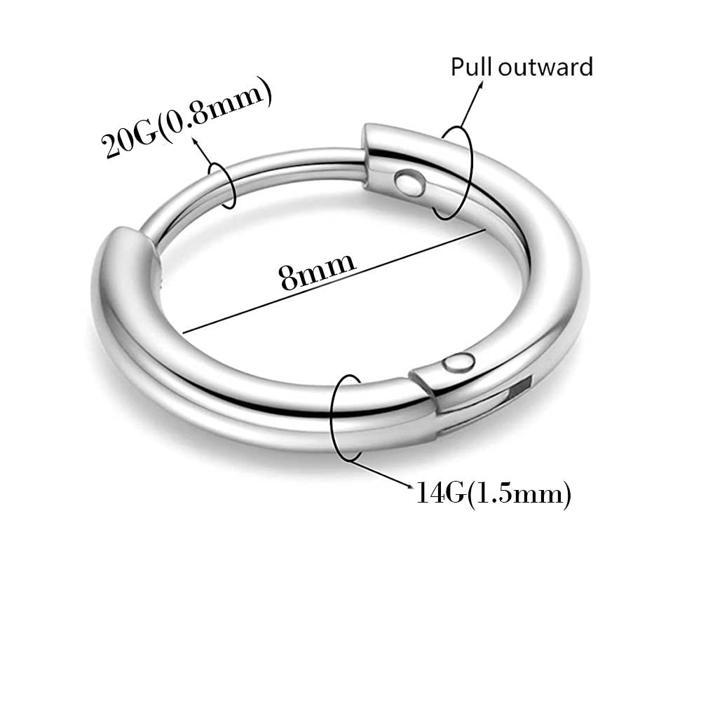 316L Surgical Stainless Steel Huggie Hoop Earrings 6mm 8mm 10mm 11mm 12mm 14mm Hypoallergenic Earrings Hoop Cartilage Helix Lobes Hinged Sleeper Earrings For Men Women Girls