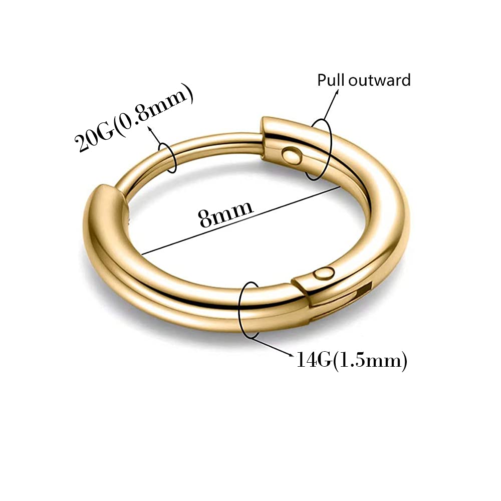 316L Surgical Stainless Steel Huggie Hoop Earrings 6mm 8mm 10mm 11mm 12mm 14mm Hypoallergenic Earrings Hoop Cartilage Helix Lobes Hinged Sleeper Earrings For Men Women Girls