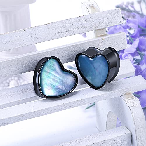 2PCS 8mm-25mm Pearl Shell Ear Gauges Saddle Tunnels 316L Stainless Steel Teardrop Heart Shape Double Flared Plugs Expander Stretcher Piercing