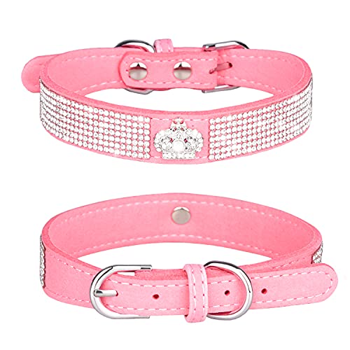 Rhinestone Dog Collar, Cute Dazzling Sparkling Soft Suede Leather Dog Cat Rhinestone Collar Crystal Diamond Pet Dog Puppy Collar (XS, Blue-1)