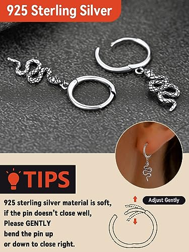 FaithHeart Dragon/Dinosaur/Snake Hoop Earrings for Men, Sturdy Stainless Steel Punk Biker Animals Hypoallergenic Jewelry, Gift Box