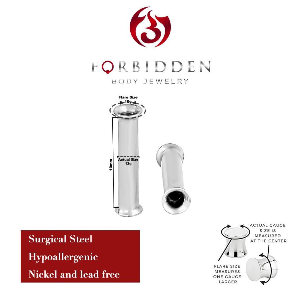 Forbidden Body Jewelry Ear Gauges, Ear Tunnels, Tunnels For Ears, 12G-2 Inch Surgical Steel Mirror Finish Double Flared Tunnel Plug Earrings (Sold in Pairs)