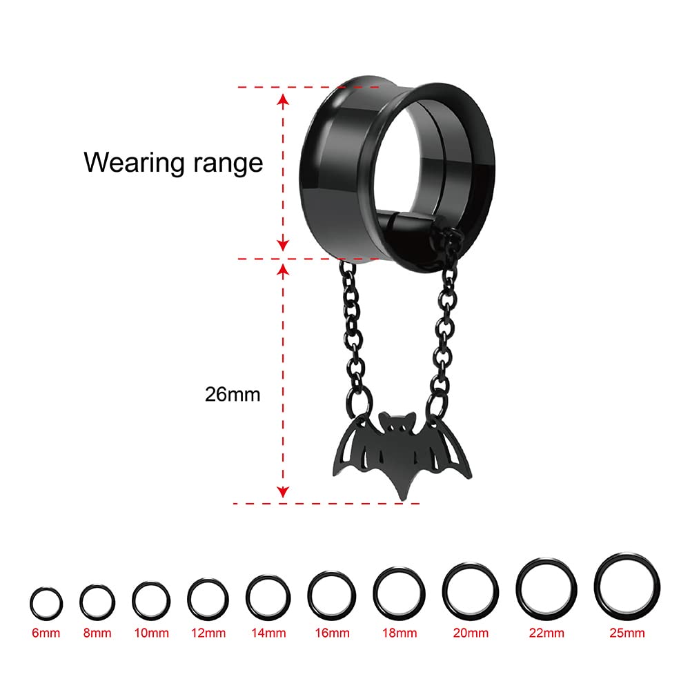 2PCS Stainless Steel Ear Gauges Tunnels Hollow Spider Bee Bat Chain Screw Fit For Men Women 6mm-25mm