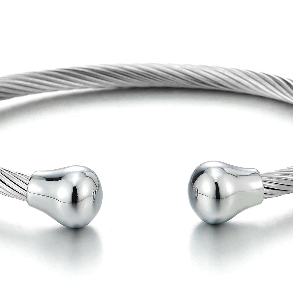 COOLSTEELANDBEYOND Elastic Adjustable Stainless Steel Cuff Bangle Bracelet for Mens Womens