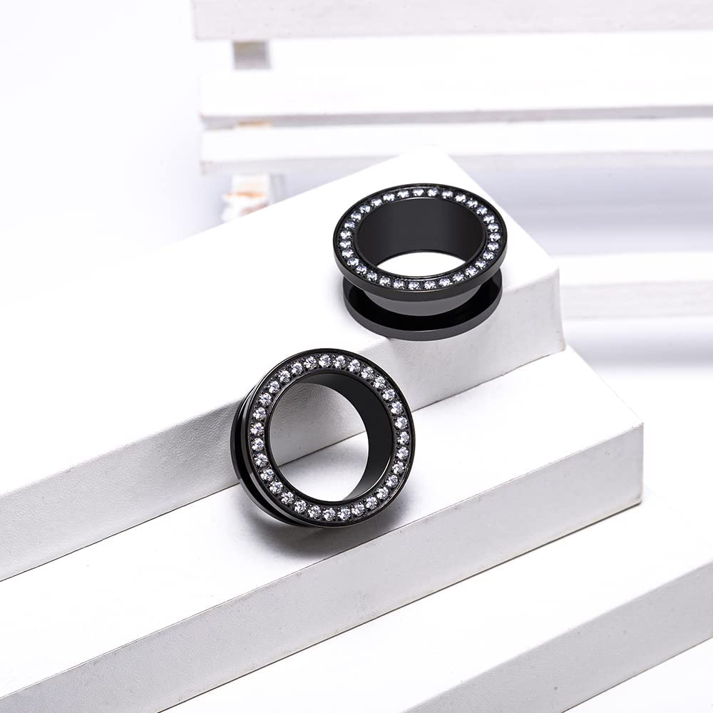 1 Pair Surgical Steel Screw Fit Tunnels Ear Plug Gauges Gold Gem Expander Stretcher Earrings 6mm-25mm