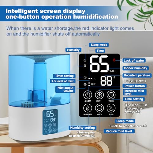 6L Humidifiers for Bedroom Large Room Home, Cool and Warm for Baby and Plants Mist Top Fill Desk Humidifiers Essential Oil Diffuser, Quiet with Adjustable Mist,360°Nozzle-Black