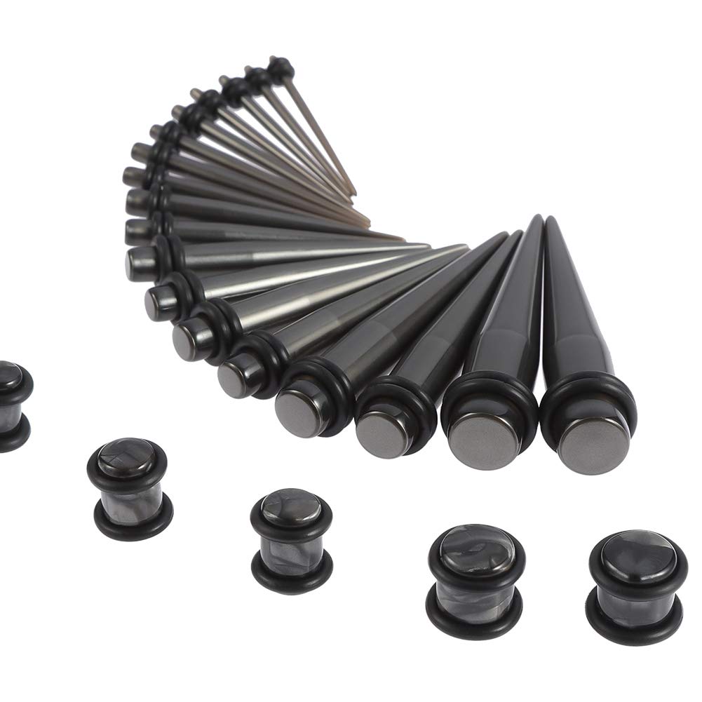 50 Pieces Ear Stretching Kit 14G-00G Acrylic Tapers and Plugs + Silicone Tunnels - Ear Gauges Expander Set Body Piercing Jewelry